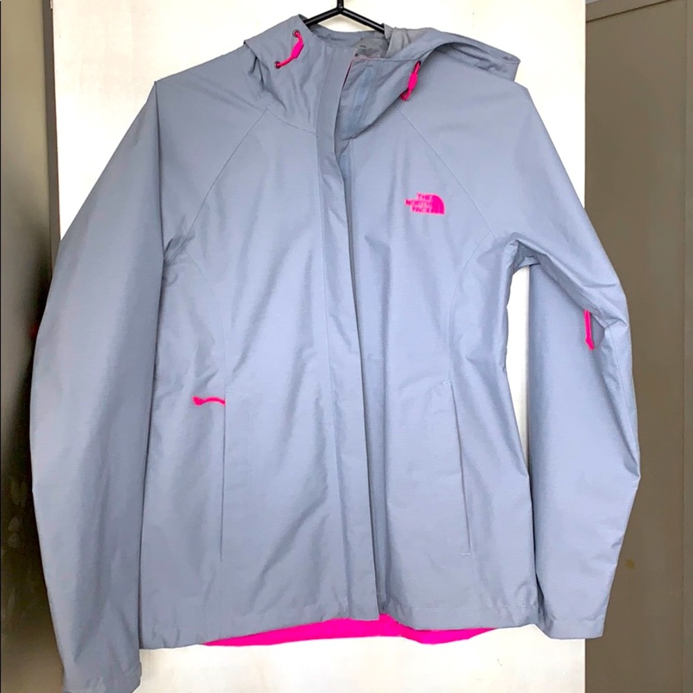 North Face rain jacket grey/hot pink detail